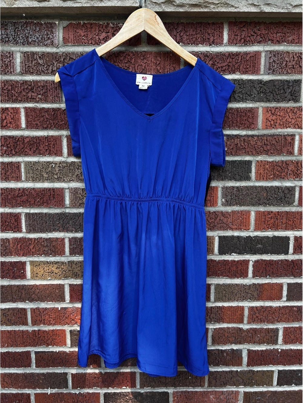 One Clothing Royal Blue Chiffon Short Sleeve V Neck Mini Dress